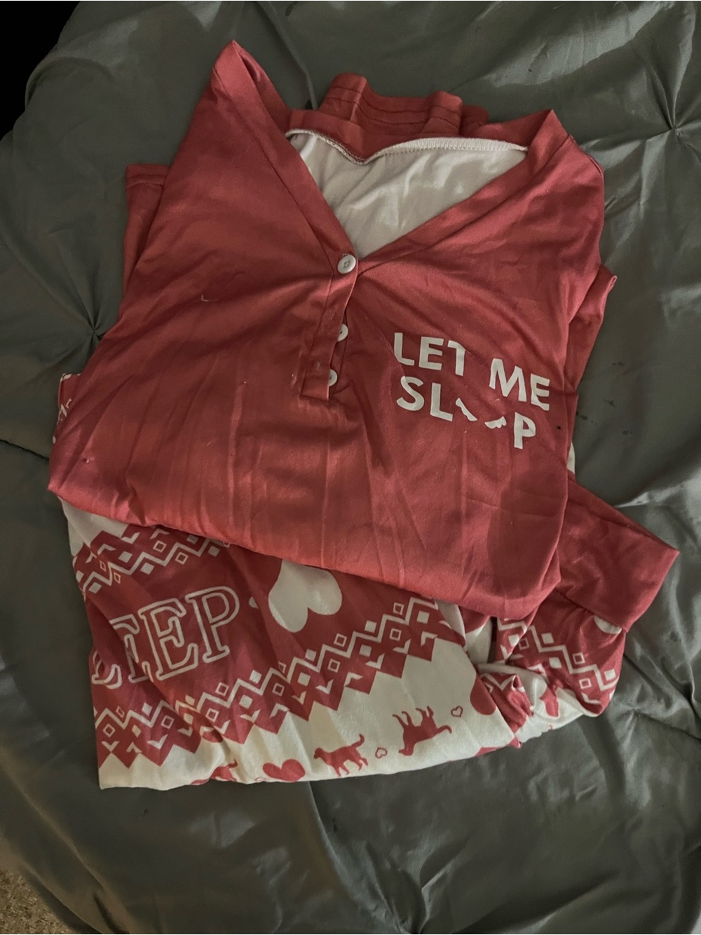 Women’s Red 'Let Me Sleep' Button-Front Pajama Set